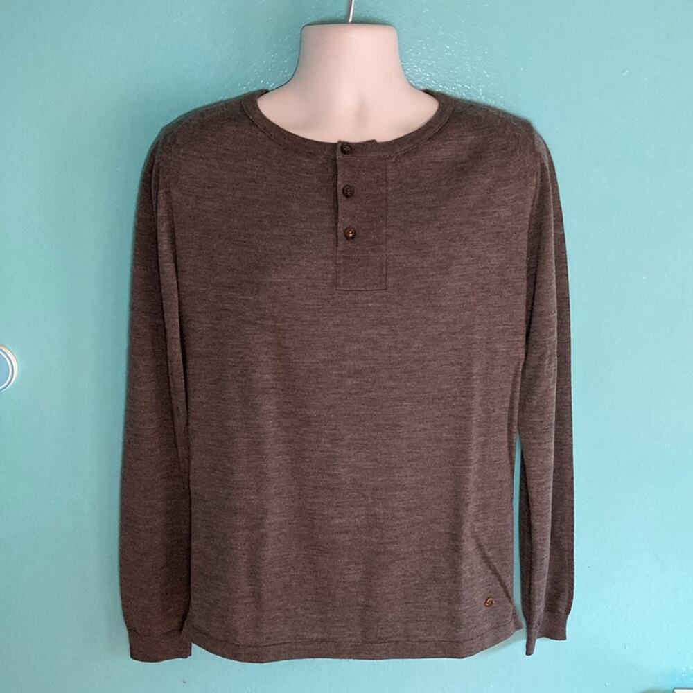 Hugo Boss Mens Size L Slim Fit Gray Knit 100% Wool Pullover Henley Sweater Top